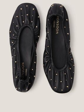 Monsoon Black Leather Studded Ballet Flats